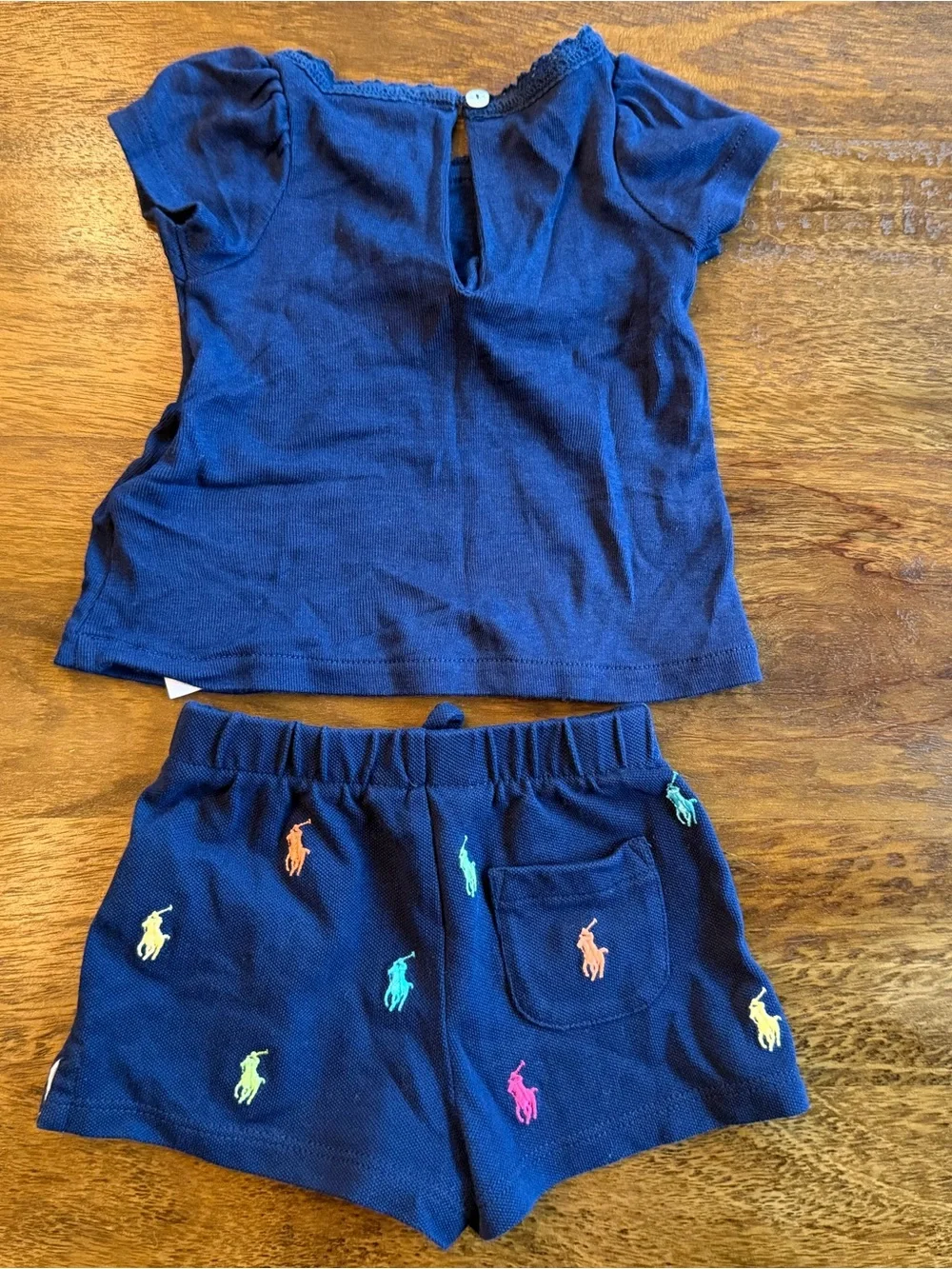 Ralph Lauren Navy Tee and Embroidered Pony Shorts Set